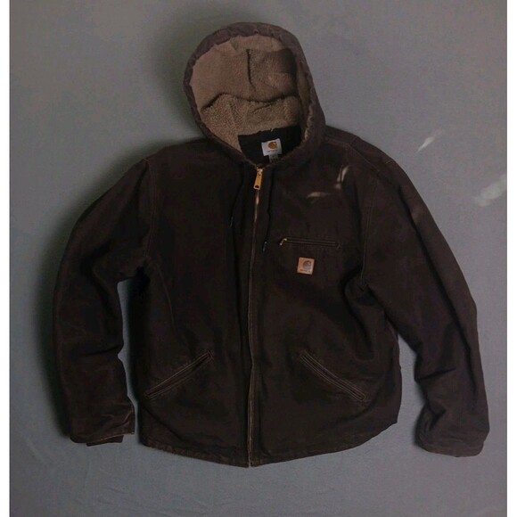Carhartt Sierra Jacket Sherpa Lined J141 DKB Dark Brown Hood Men’s XL - Picture 12 of 16